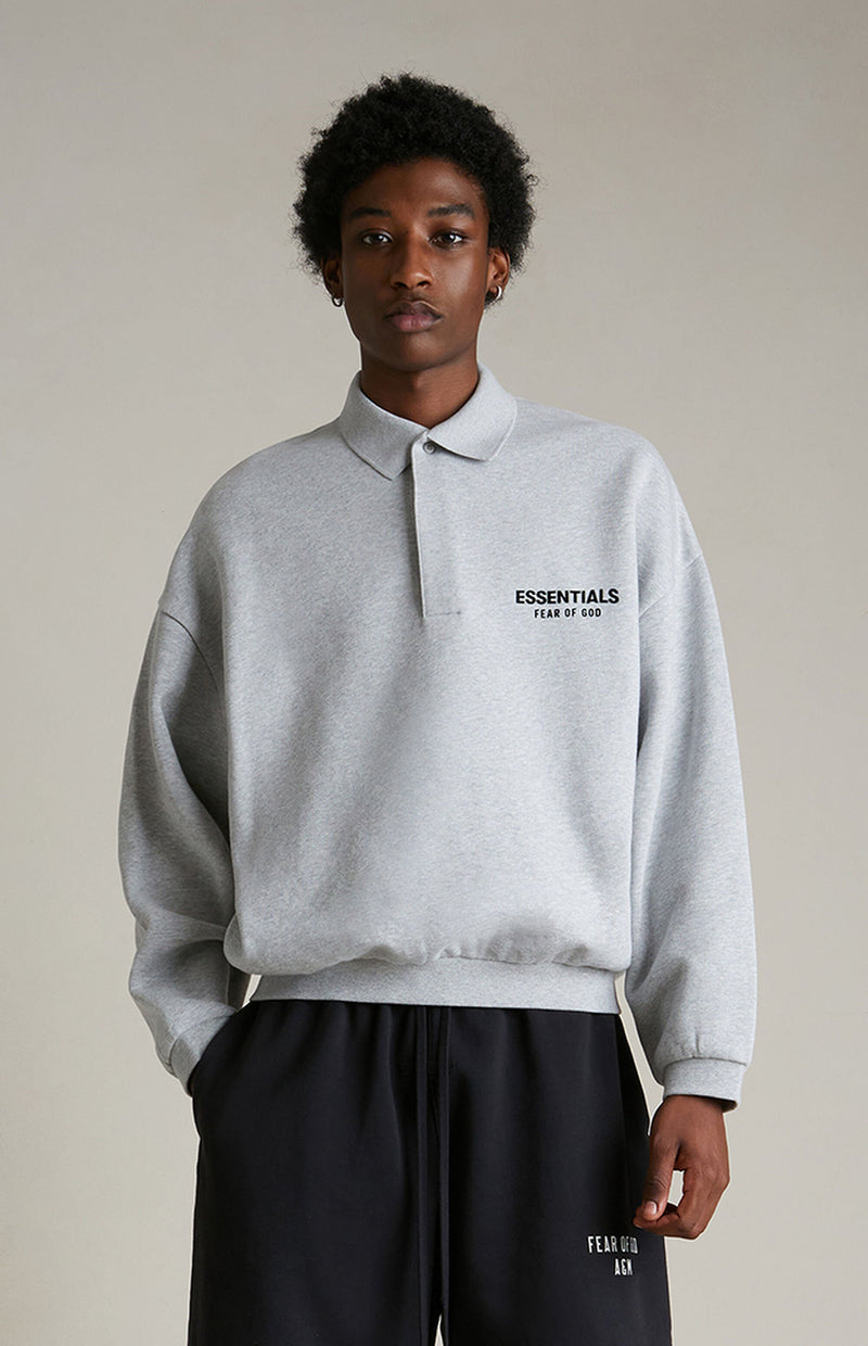 FLEECE POLO - LIGHT HEATHER GRAY