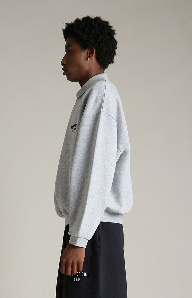FLEECE POLO - LIGHT HEATHER GRAY