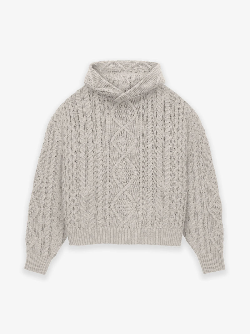 CABLE KNIT HOODIE SILVER CLOUD