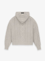 CABLE KNIT HOODIE SILVER CLOUD