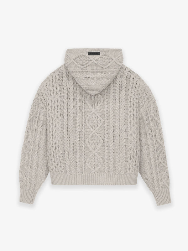 CABLE KNIT HOODIE SILVER CLOUD