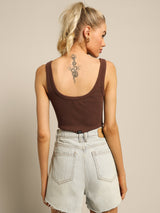 CONTRASTING STACK CROP RETRO TANK
