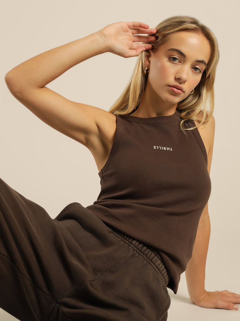 MINIMAL THRILLS RACER FRONT TANK SPICE BROWN
