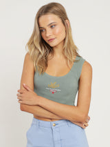 GOLDEN PARADISE CROP RIB SINGLET - SEA GLASS