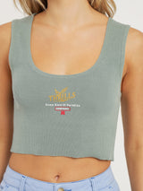 GOLDEN PARADISE CROP RIB SINGLET - SEA GLASS