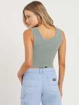 GOLDEN PARADISE CROP RIB SINGLET - SEA GLASS