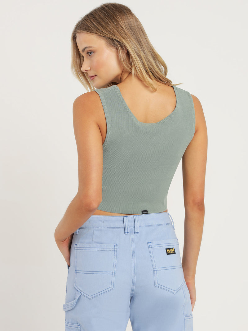 GOLDEN PARADISE CROP RIB SINGLET - SEA GLASS