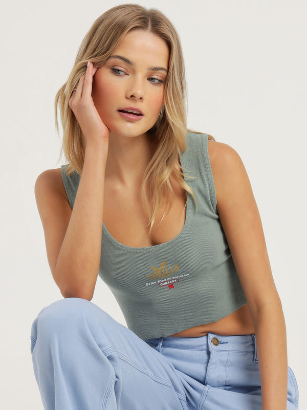 GOLDEN PARADISE CROP RIB SINGLET - SEA GLASS