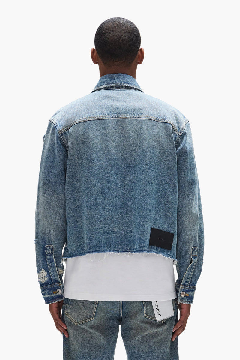 DISTRESSED CROPED SHIRT - LIGHT INDIGO