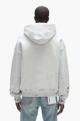 STUDDED GOTHIC CAMO HEAVY WEIGHT FLEECE HOODIE - GRAY