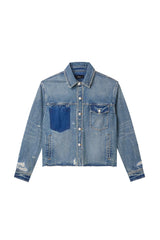 DISTRESSED CROPED SHIRT - LIGHT INDIGO