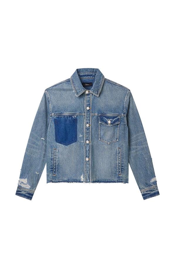 DISTRESSED CROPED SHIRT - LIGHT INDIGO