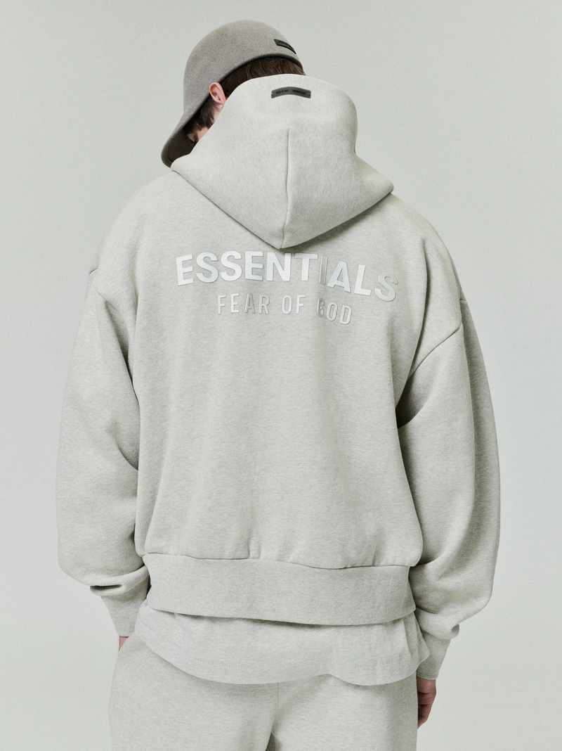 CLASSIC FIT FLEECE ZIP-UP HOODIE - HEATHER STONE