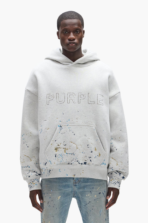 STUDDED GOTHIC CAMO HEAVY WEIGHT FLEECE HOODIE - GRAY