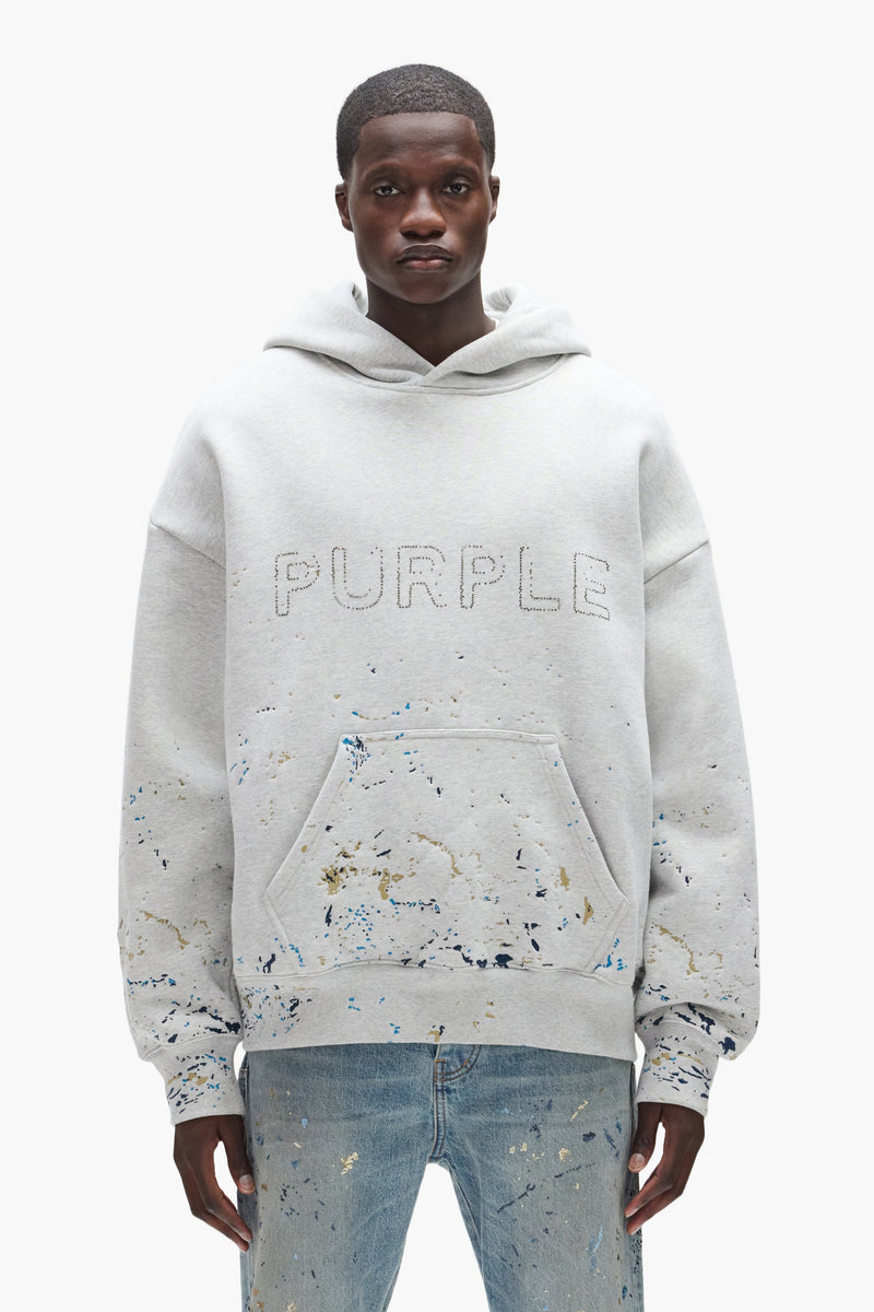 STUDDED GOTHIC CAMO HEAVY WEIGHT FLEECE HOODIE - GRAY