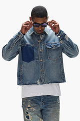 DISTRESSED CROPED SHIRT - LIGHT INDIGO