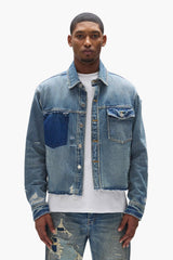 DISTRESSED CROPED SHIRT - LIGHT INDIGO