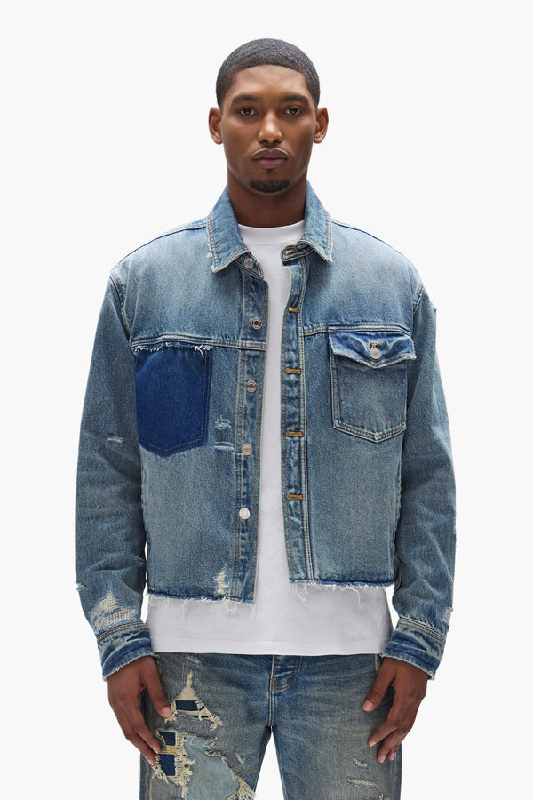 DISTRESSED CROPED SHIRT - LIGHT INDIGO