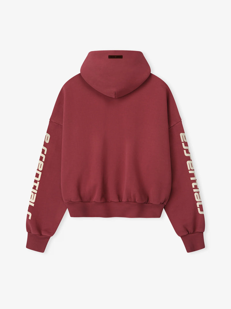 CROPPED RELAXED HOODIE - CRIMSON