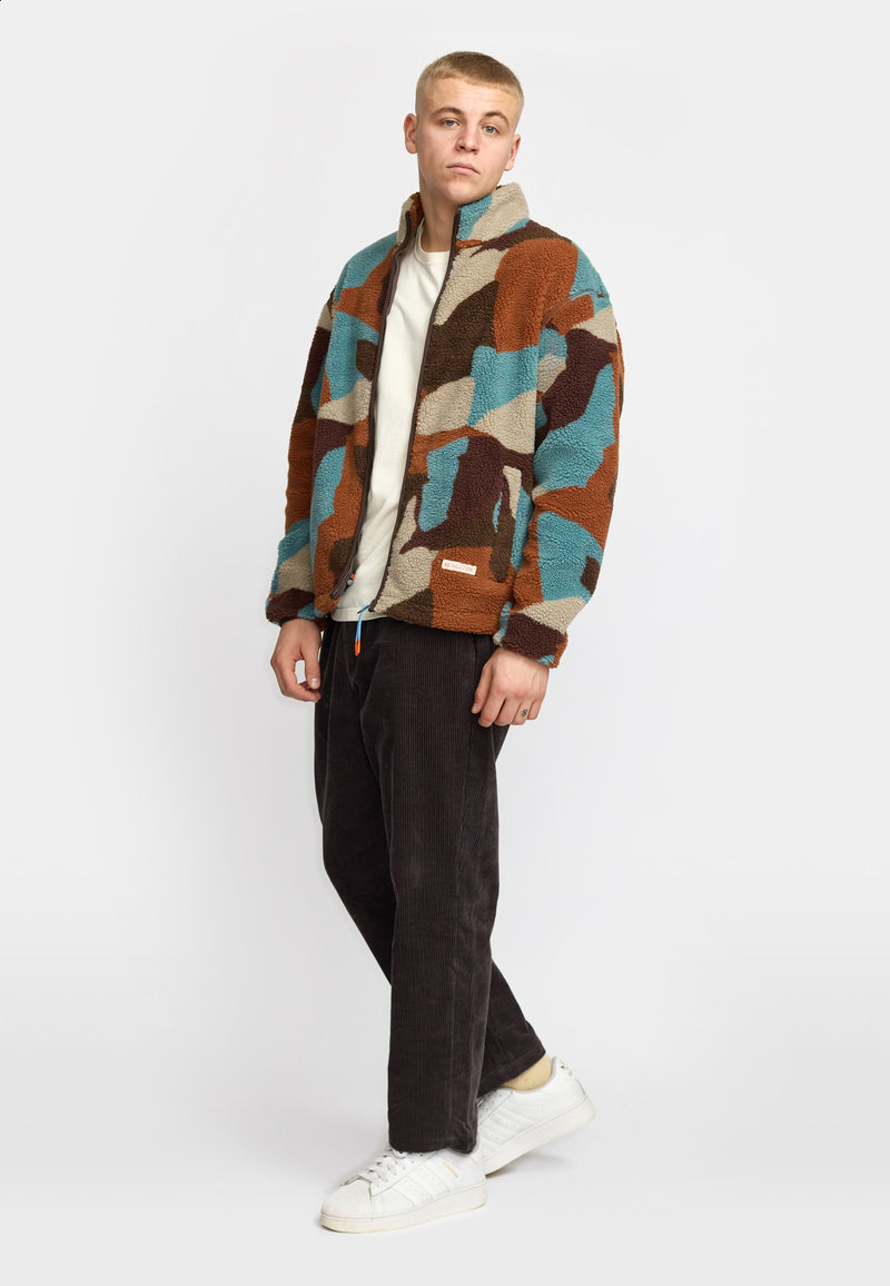 PRINTED TEDDY JACKET - BROWN