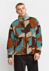 PRINTED TEDDY JACKET - BROWN