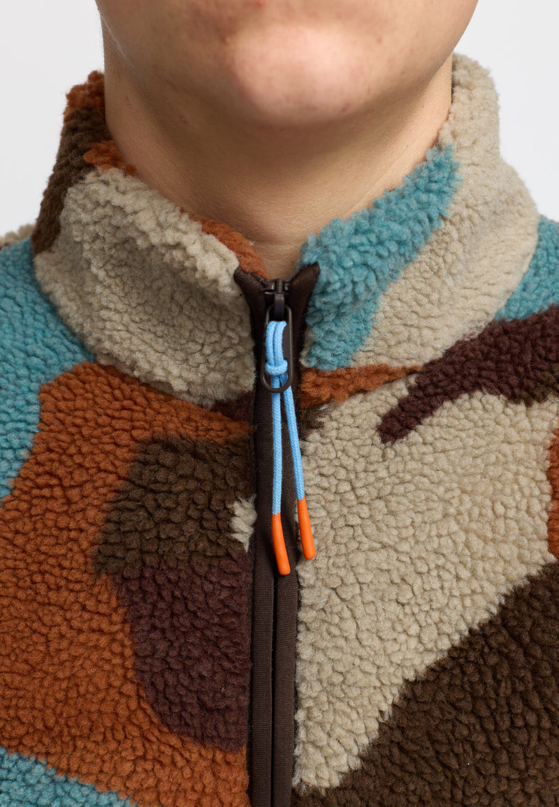 PRINTED TEDDY JACKET - BROWN