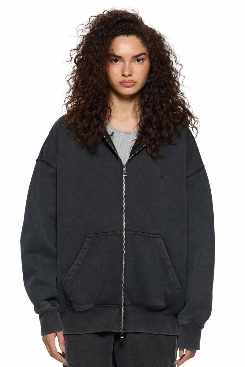 BASIC HEAVY ZIP UP HOODY - BLACK