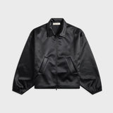 BONDED SATIN ZIP-UP BOMBER - JET BLACK
