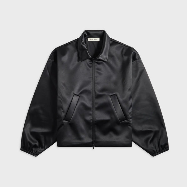 BONDED SATIN ZIP-UP BOMBER - JET BLACK