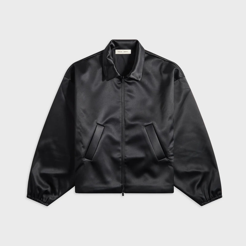 BONDED SATIN ZIP-UP BOMBER - JET BLACK