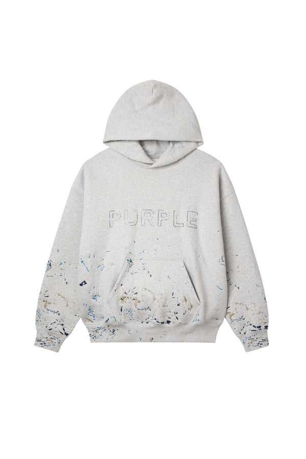 STUDDED GOTHIC CAMO HEAVY WEIGHT FLEECE HOODIE - GRAY