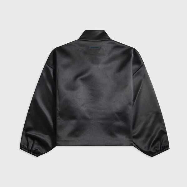 BONDED SATIN ZIP-UP BOMBER - JET BLACK