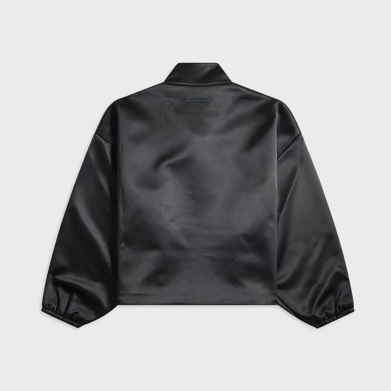 BONDED SATIN ZIP-UP BOMBER - JET BLACK
