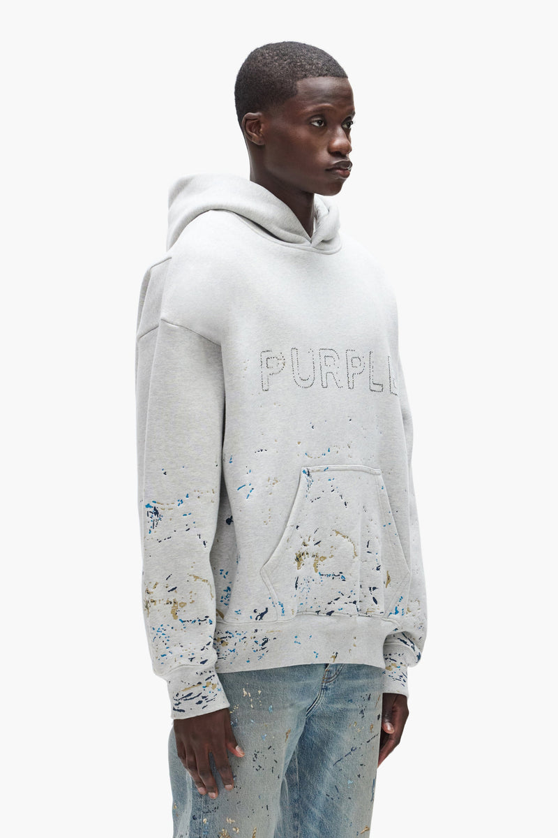 STUDDED GOTHIC CAMO HEAVY WEIGHT FLEECE HOODIE - GRAY