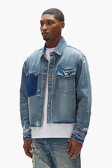 DISTRESSED CROPED SHIRT - LIGHT INDIGO