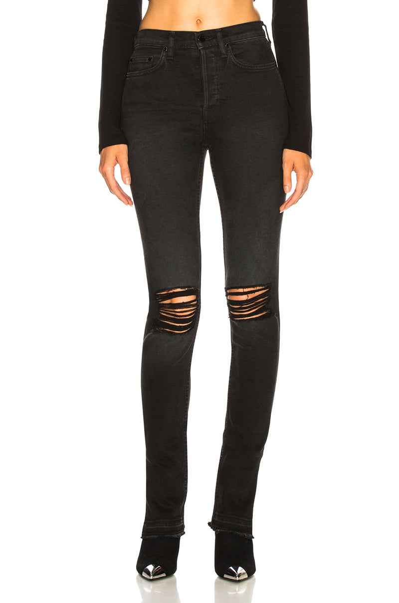 HIGH SPLIT Jean Washed BLACK