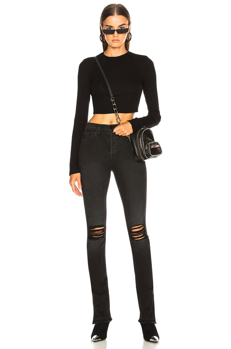 HIGH SPLIT Jean Washed BLACK