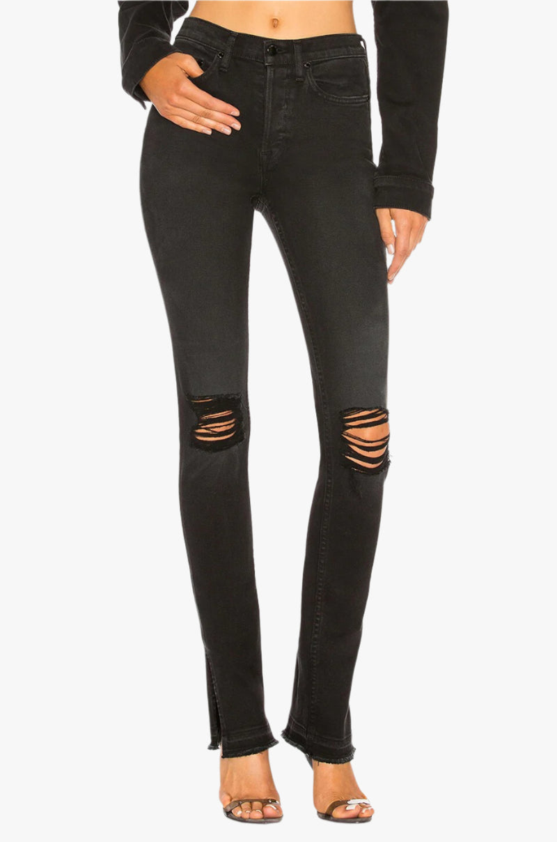 HIGH SPLIT Jean Washed BLACK