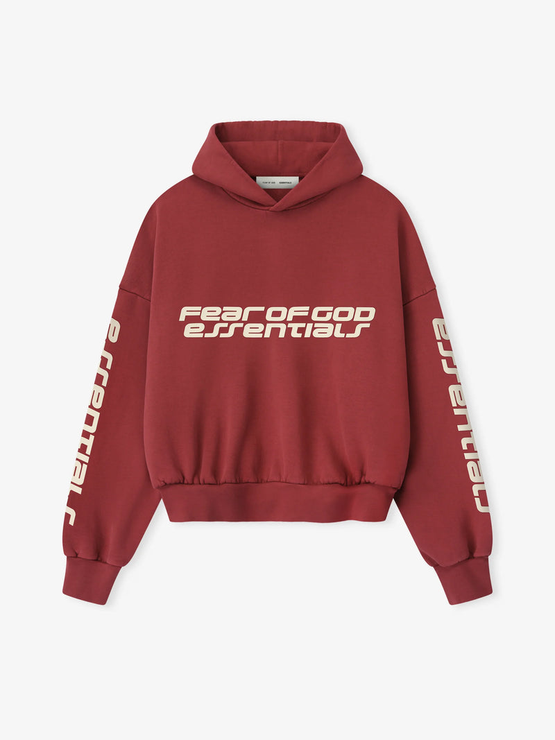CROPPED RELAXED HOODIE - CRIMSON
