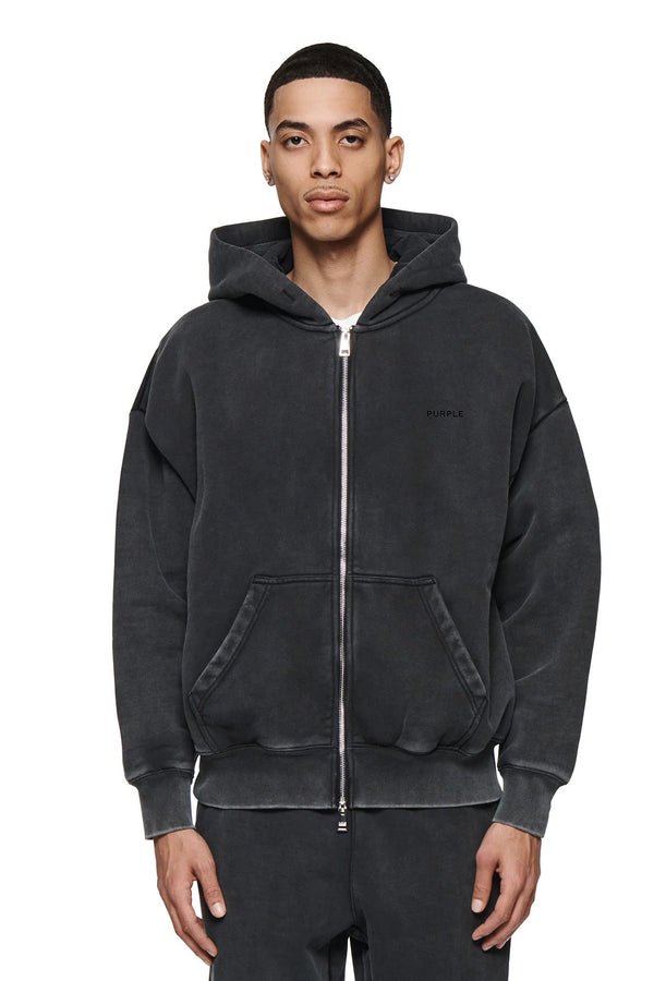 BASIC HEAVY ZIP UP HOODY - BLACK