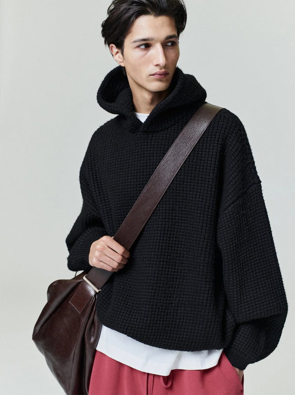 HEAVY WAFFLE 90'S HOODIE - VINTAGE BLACK