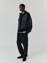 BONDED SATIN ZIP-UP BOMBER - JET BLACK