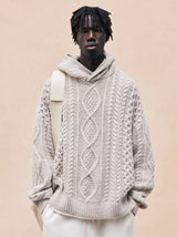 CABLE KNIT HOODIE SILVER CLOUD