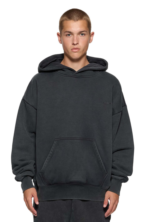 BASIC HEAVY FLEECE HOODY - BLACK