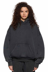 BASIC HEAVY FLEECE HOODY - BLACK