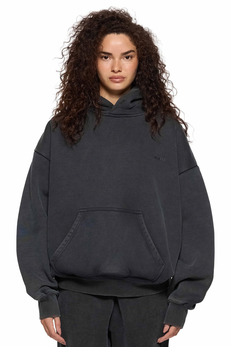 BASIC HEAVY FLEECE HOODY - BLACK