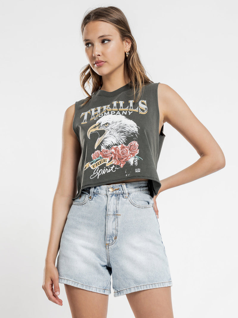 ROSE SPIRIT CROP MUSCLE MERCH BLACK