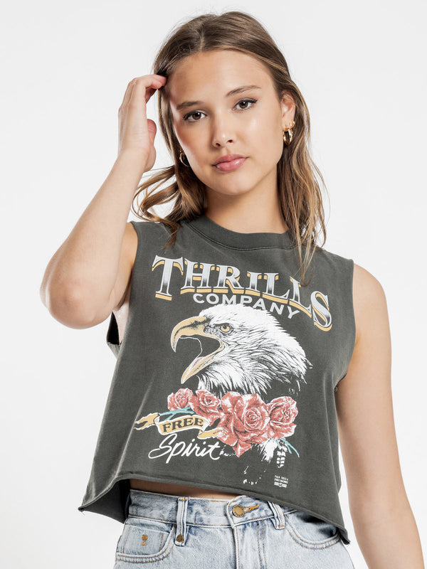 ROSE SPIRIT CROP MUSCLE MERCH BLACK