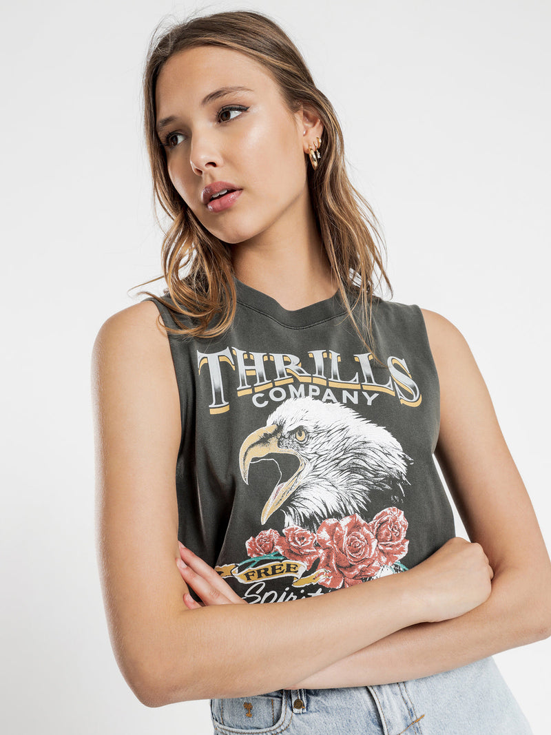 ROSE SPIRIT CROP MUSCLE MERCH BLACK