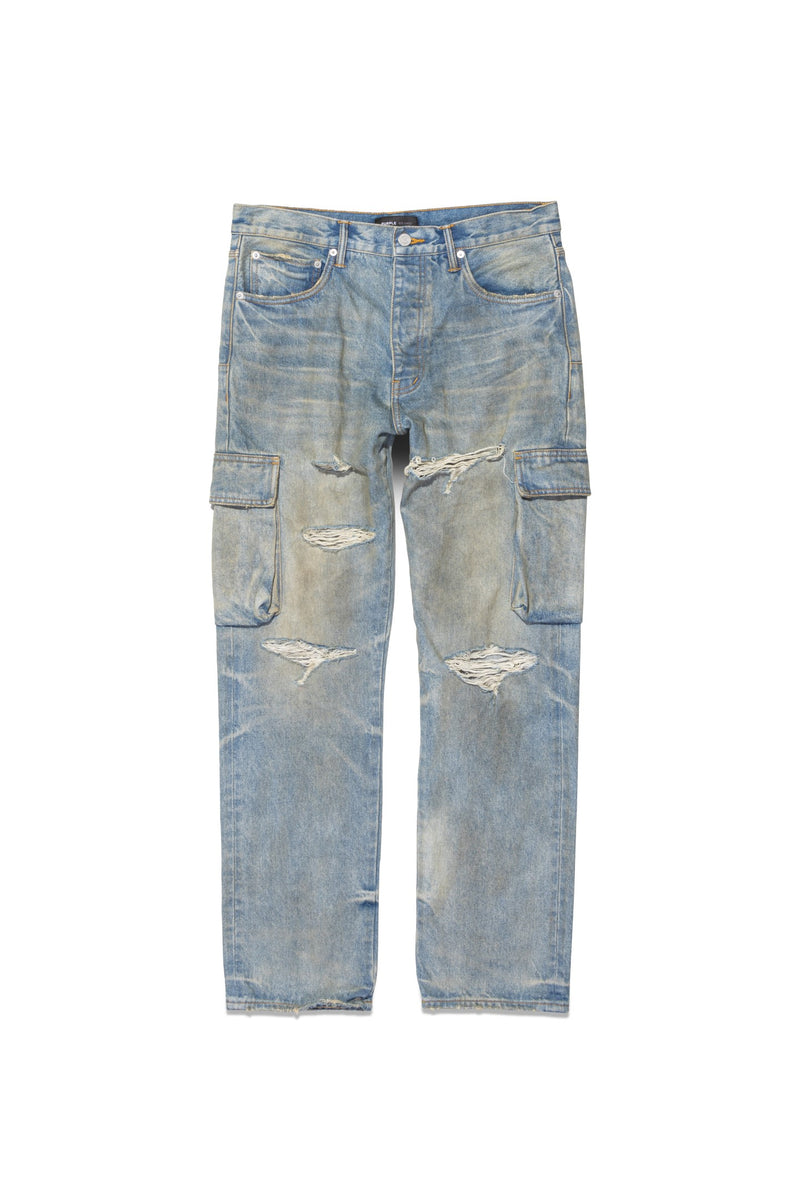 Mid Rise Straight Leg Relaxed Cargo - Light Indigo